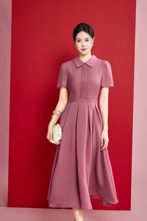 Murrey Organza Flared Dress