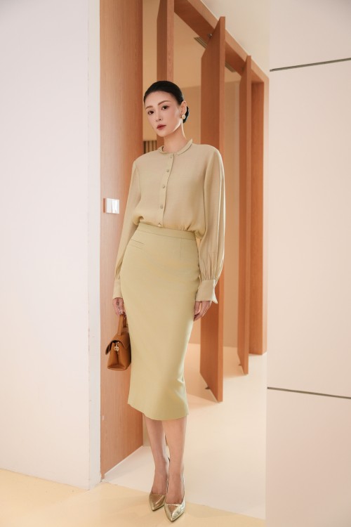 Light Green Nuggets Woven Pencil Skirt