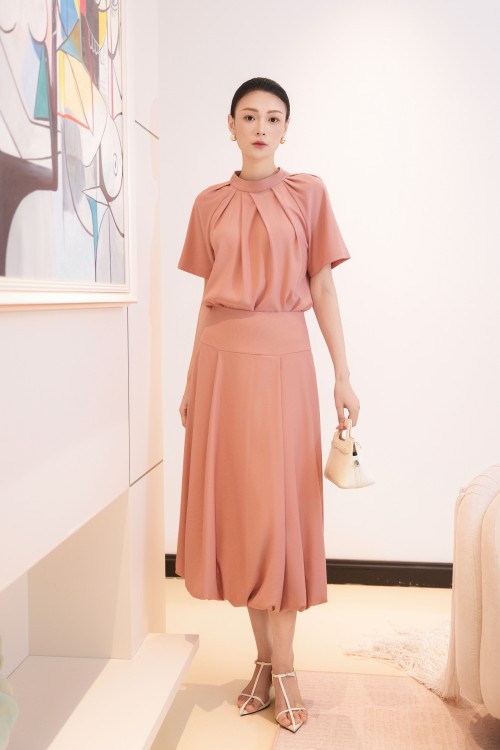 Mauve Woven Flared Skirt