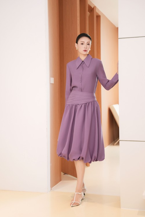 Purple Organza Flared Skirt