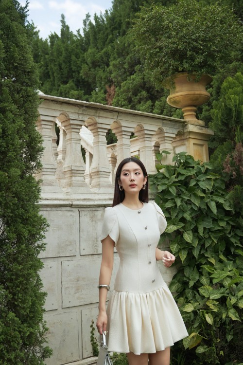 Off White Woven Flared Dress