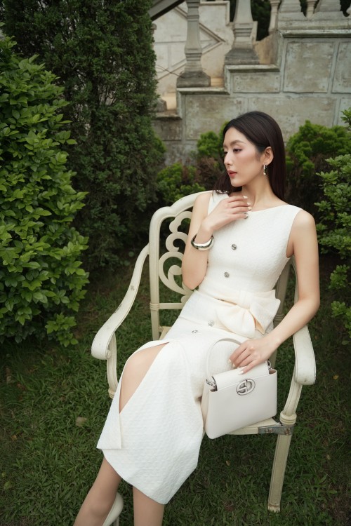 Cream Brocade Pencil Dress