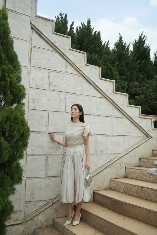 Cream Organza Flared Skirt