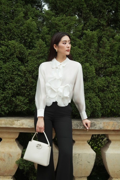 White 3D Flower Organza Blouse
