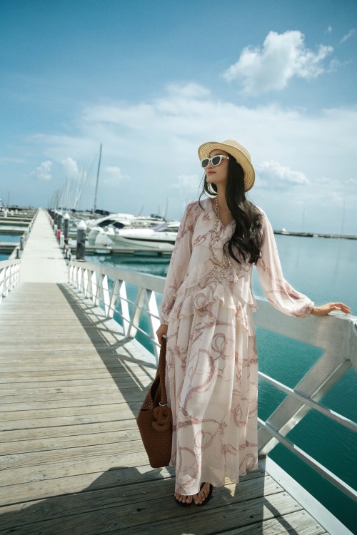 Printed White Voile Maxi Dress