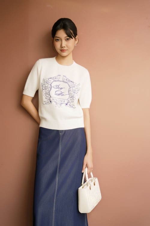 White Birds Blossom Knit Blouse