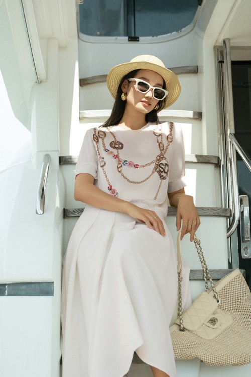 White Graphic Silk Blouse