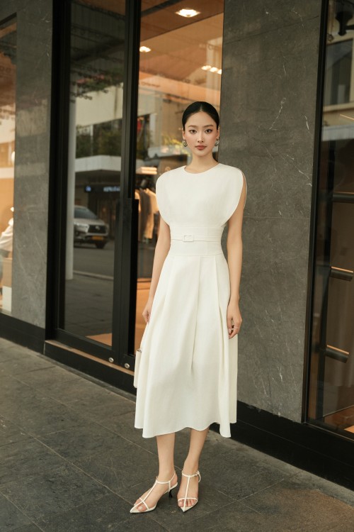White Woven Flared Dress