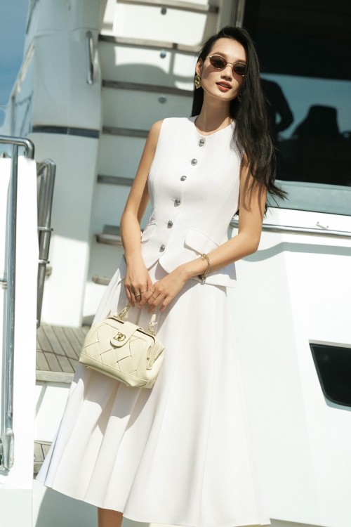 White Woven Flared Skirt