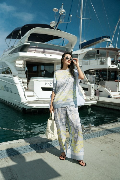 Blue Silk Loose Pants