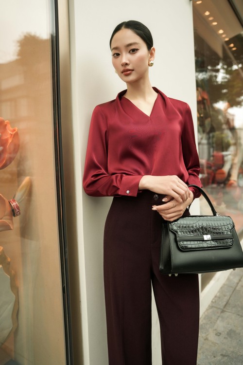 Dark Red Silk Blouse