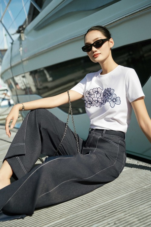 White Pure Bloom Cotton Tshirt