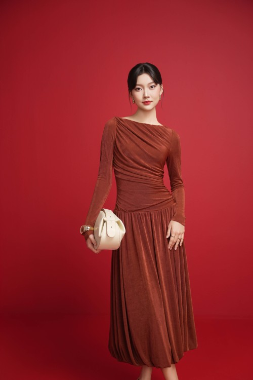Dark Cinnamon Knit Flared Dress