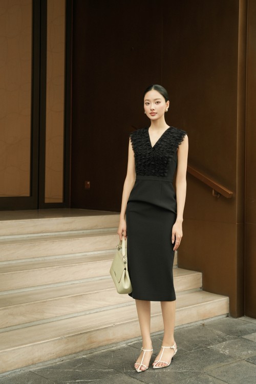 Black Woven Pencil Dress