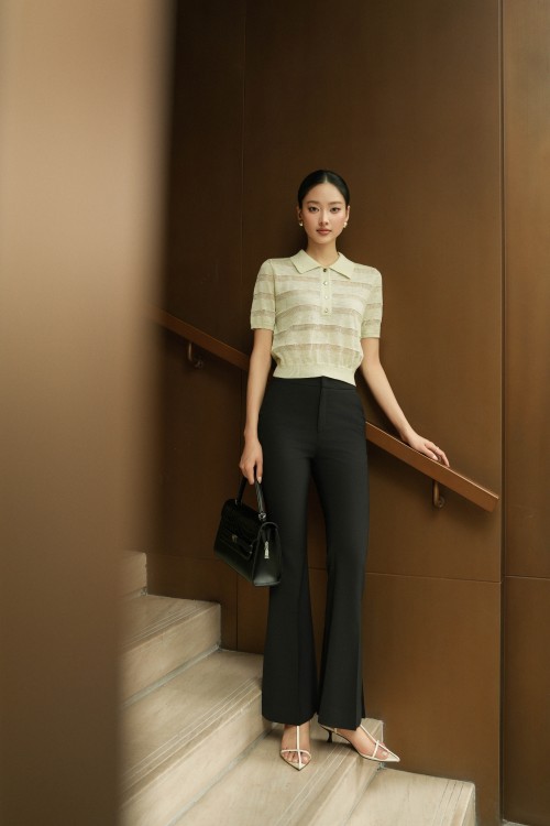 Black Woven Flared Pants