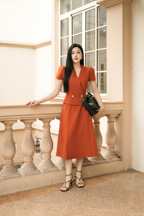 Ochre Woven Flared Dress