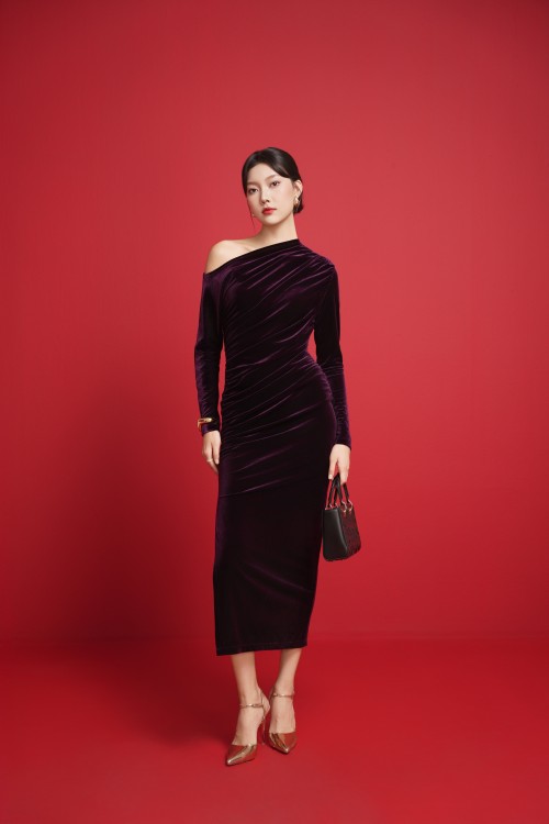 Dark Purple Velvet Pencil Dress