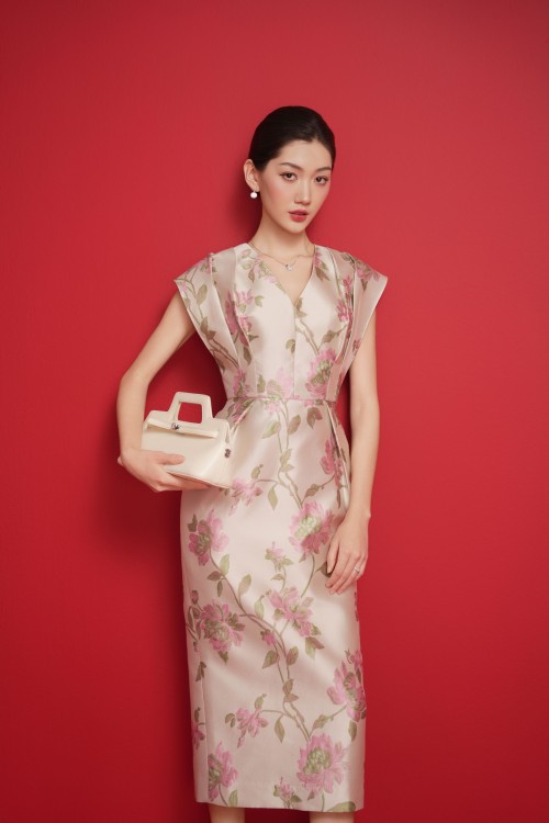 Pink Brocade Pencil Dress