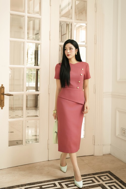 Rosy Woven Pencil Dress