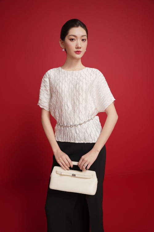 Off White Batwing Sleeves Silk Blouse