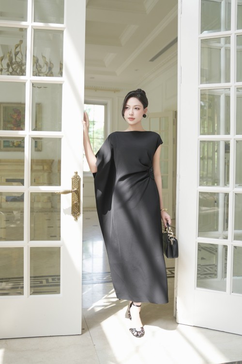 Black Woven Sarong Dress