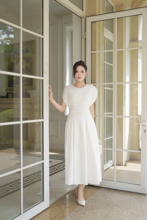 White Woven Flared Dress
