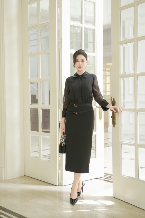 Black Woven Pencil Dress