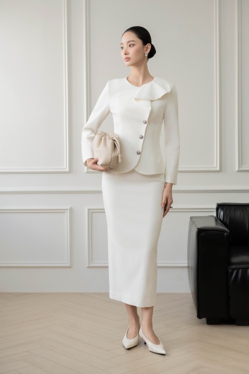 White Woven Pencil Skirt