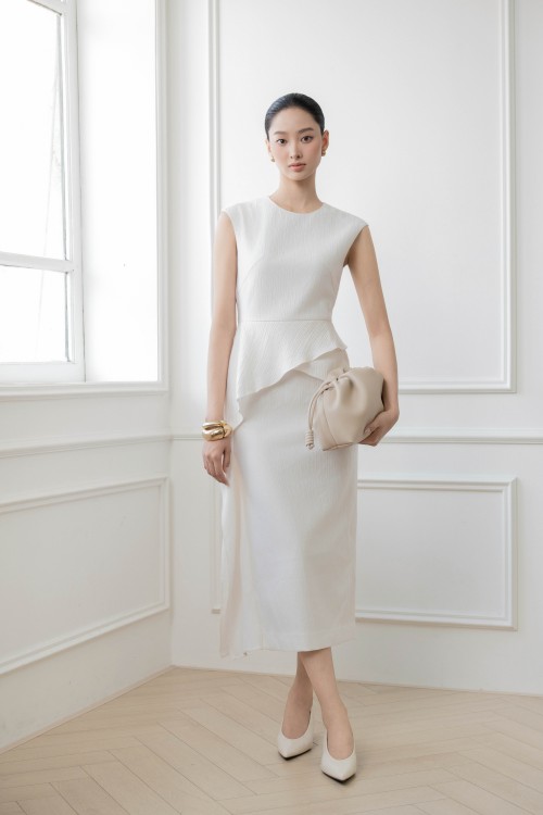 White Woven Pencil Dress