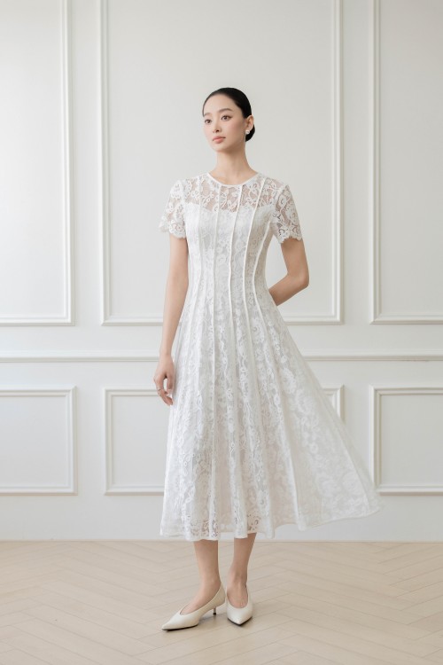 White Lace Flared Dress