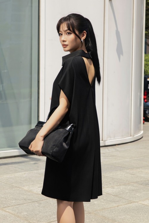 Sixdo Black Woven Loose Dress