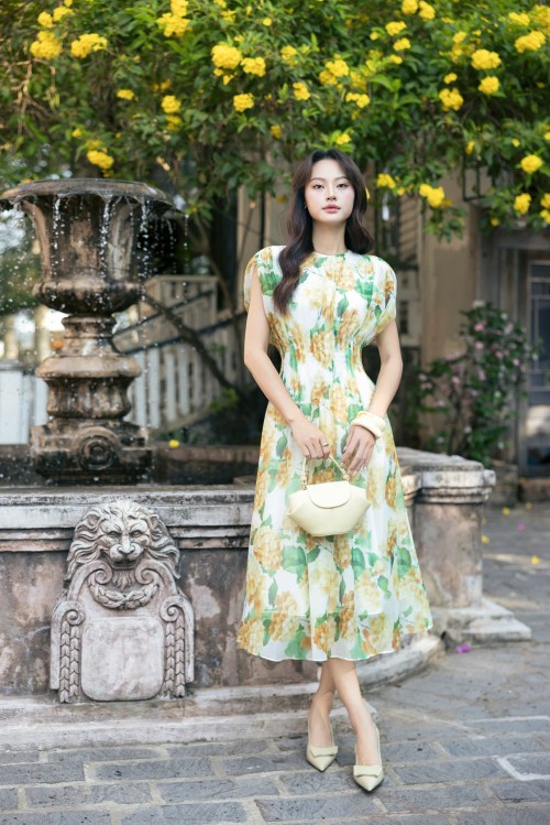 White Floral Organza Flared Dress
