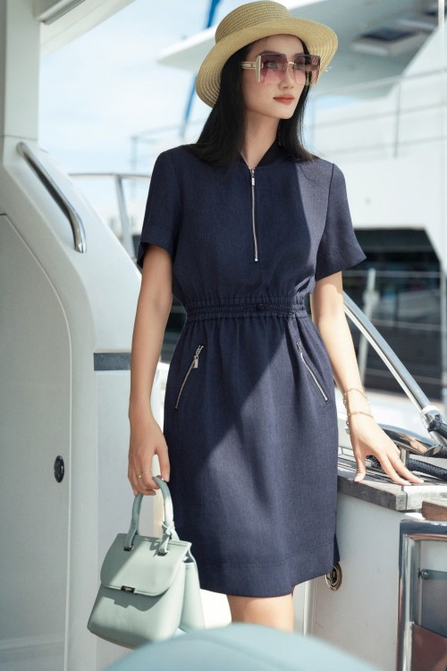 Navy Woven Mini Dress