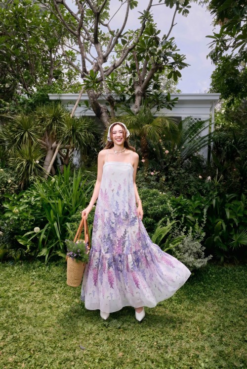 White Lavender Organza Maxi Dress